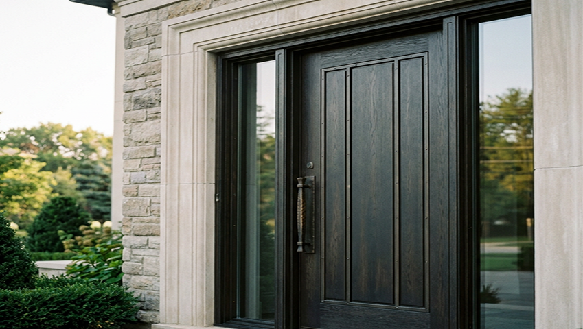 Black reinforced entry door on a private residence