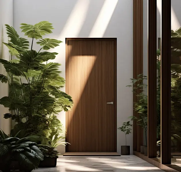 Bright residential hallway with discreet secure door
