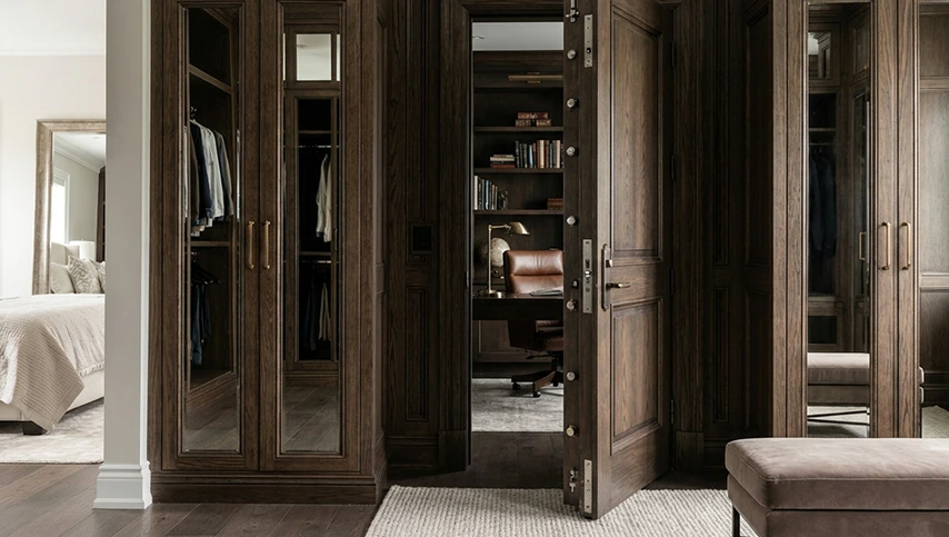 Reinforced interior wood door opened into a private study