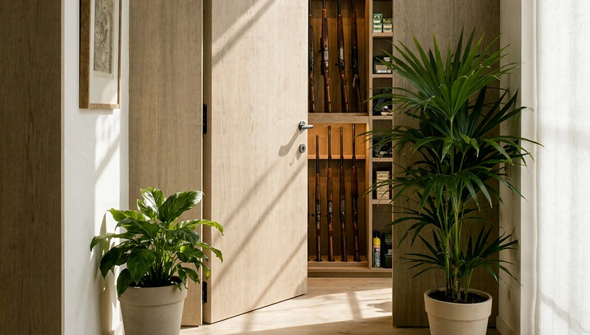 Secure door opened to a specialist private storage room