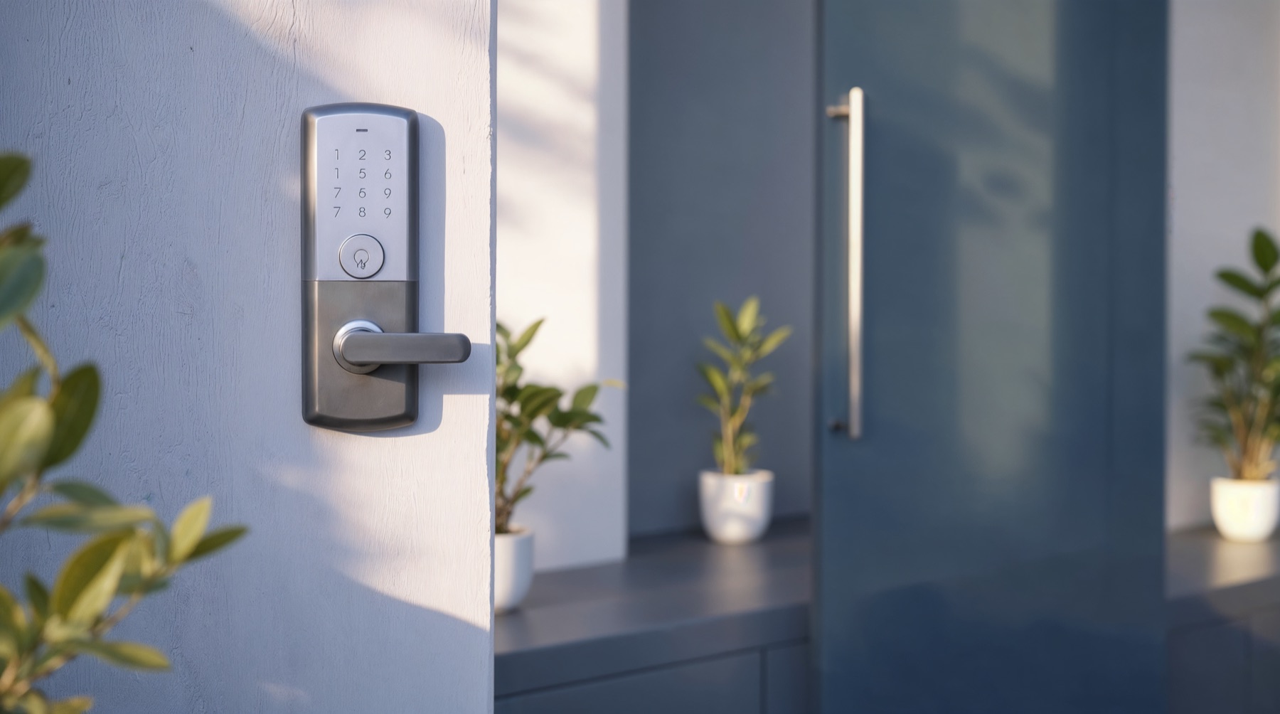Electronic lock fitted to a discreet residential door
